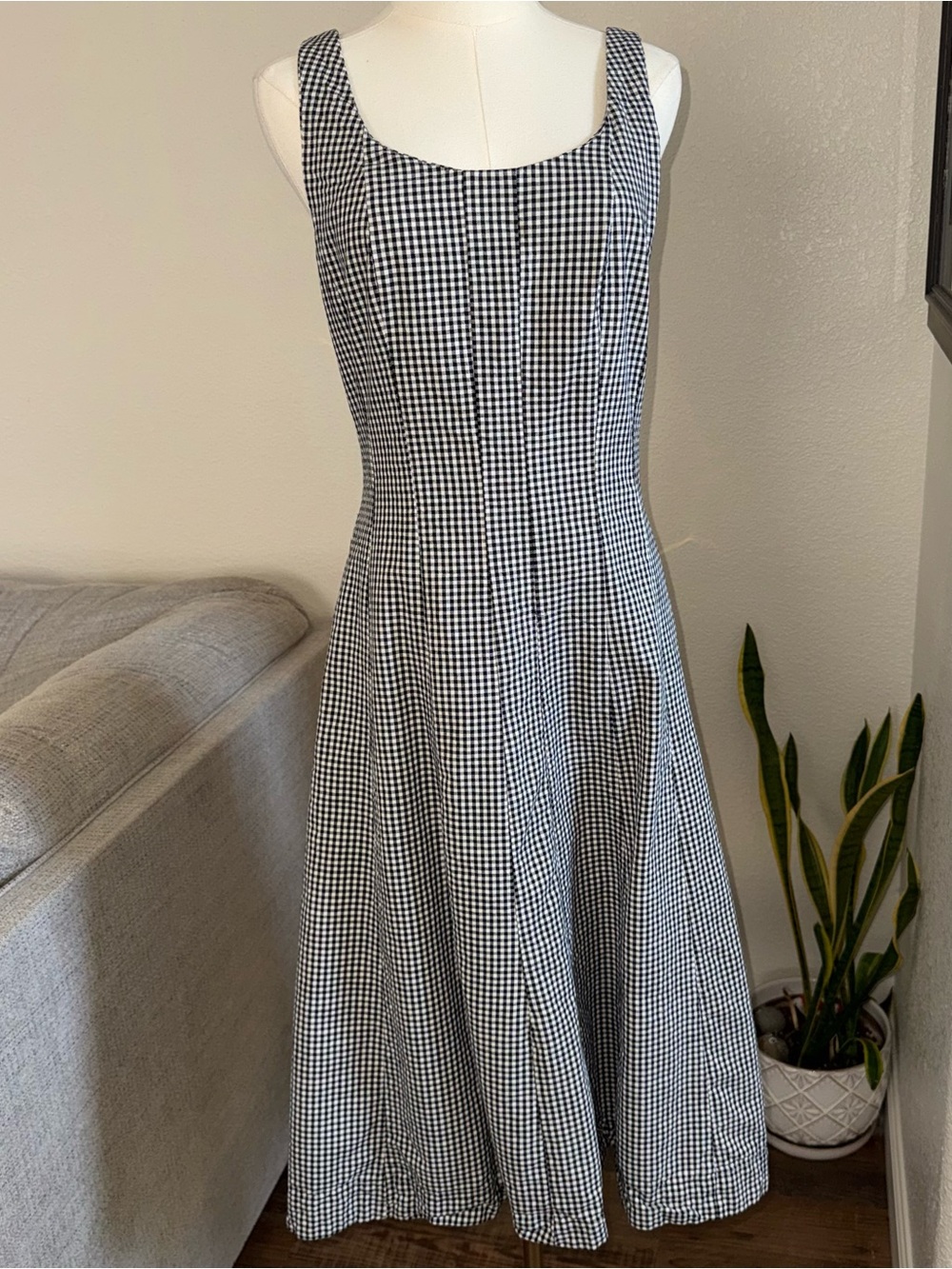 A New Day Dress Size 6 Black White Gingham Midi Pockets Sleeveless Cottagecore